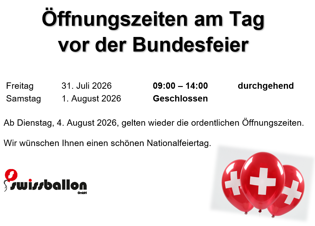 Öffnungszeiten Bundesfeier